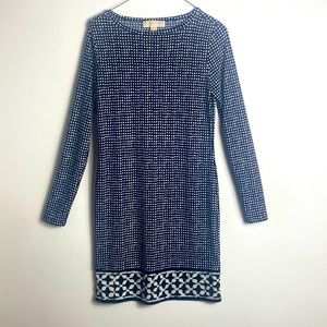 MICHAEL Michael Kors Women’s Pullover L/S Blue White Pattern Stretch Dress XS